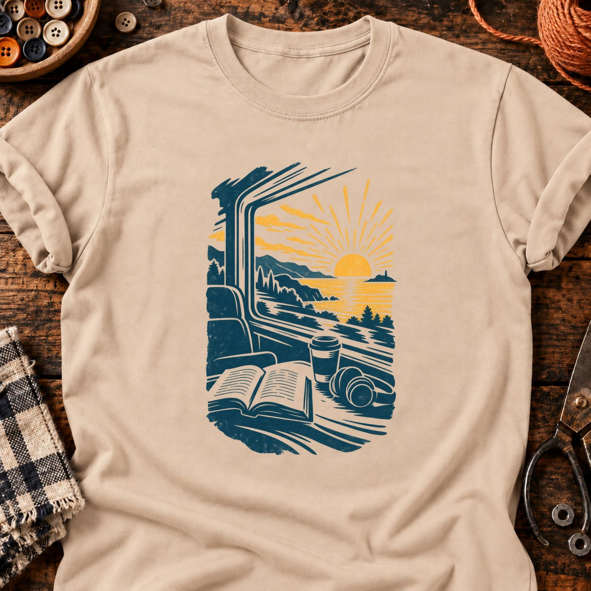 T-shirt Voyage en train et lecture, coloris naturel