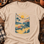 T-shirt Plage et buvette en linogravure, coloris naturel