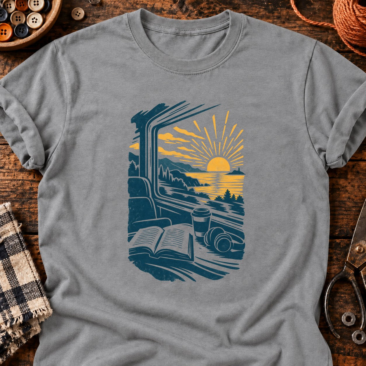 T-shirt Voyage en train et lecture, coloris gris sport