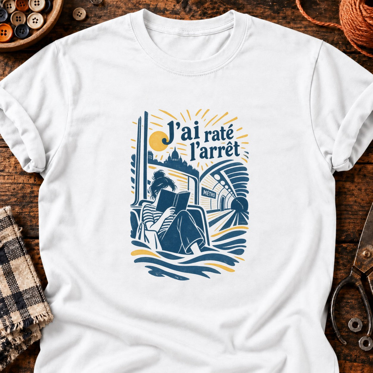 T-shirt J'ai raté l'arrêt métro lecteur, coloris blanc