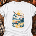 T-shirt Plage et buvette en linogravure, coloris blanc