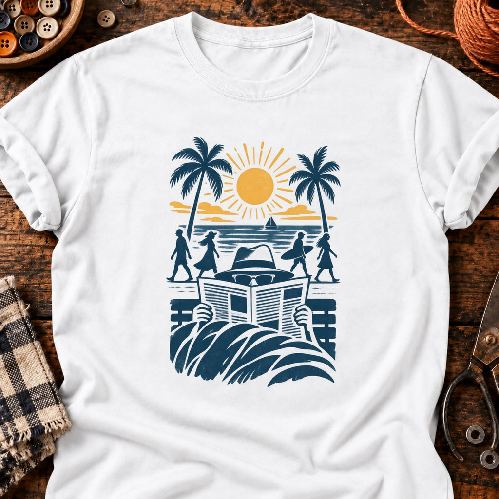 T-shirt Lecteur discret à la plage, coloris blanc