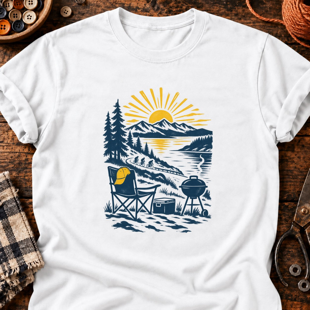 T-shirt Repos de vélo au bord du lac, coloris blanc