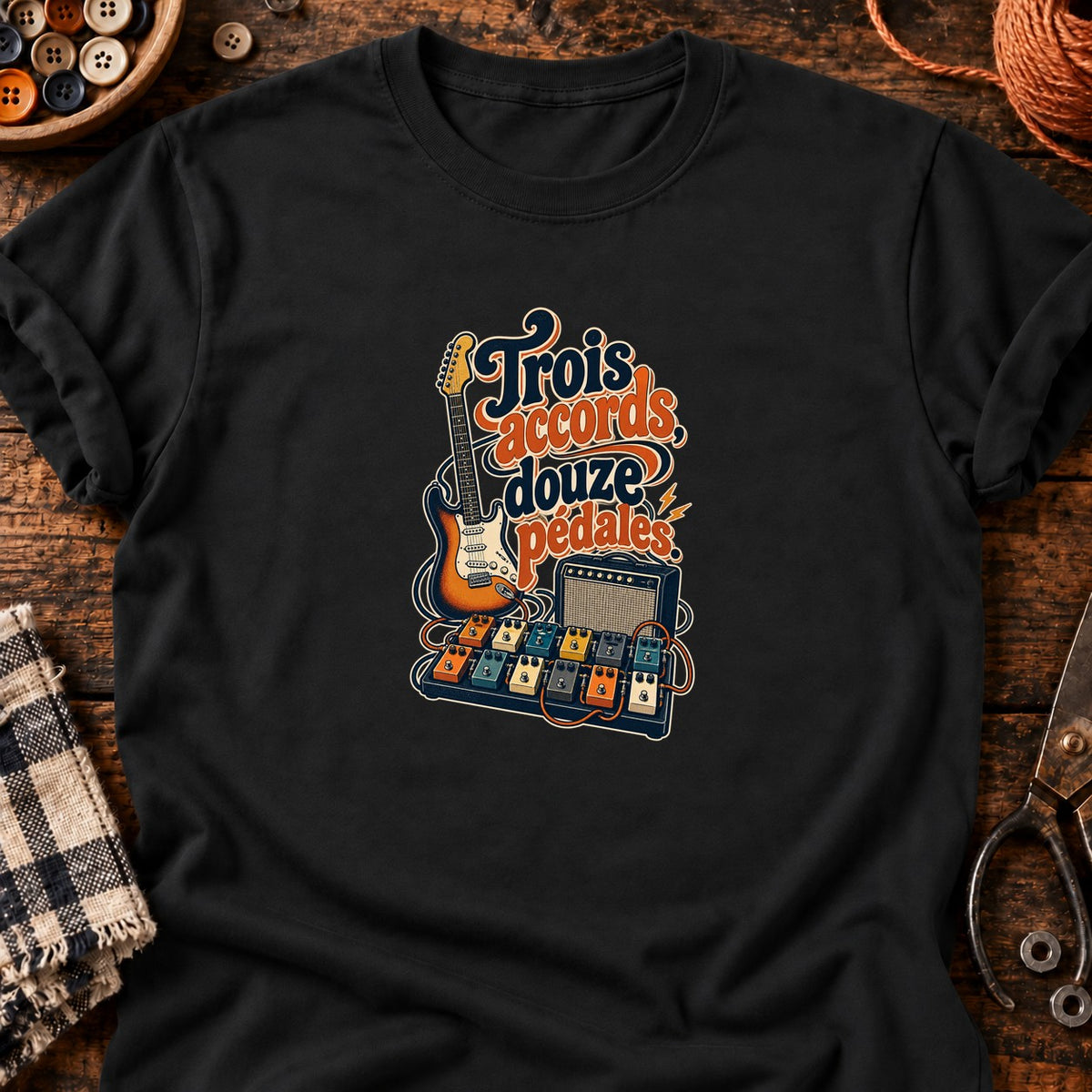 Trois accords, douze pédales. Guitariste vintage T-Shirt — T-shirt Black