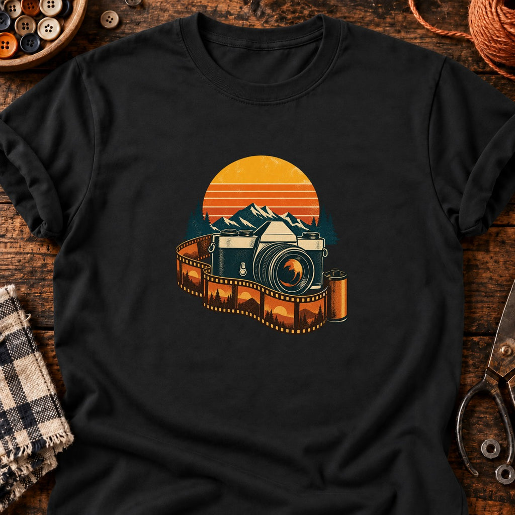 T-shirt Appareil photo vintage et pellicule, coloris noir