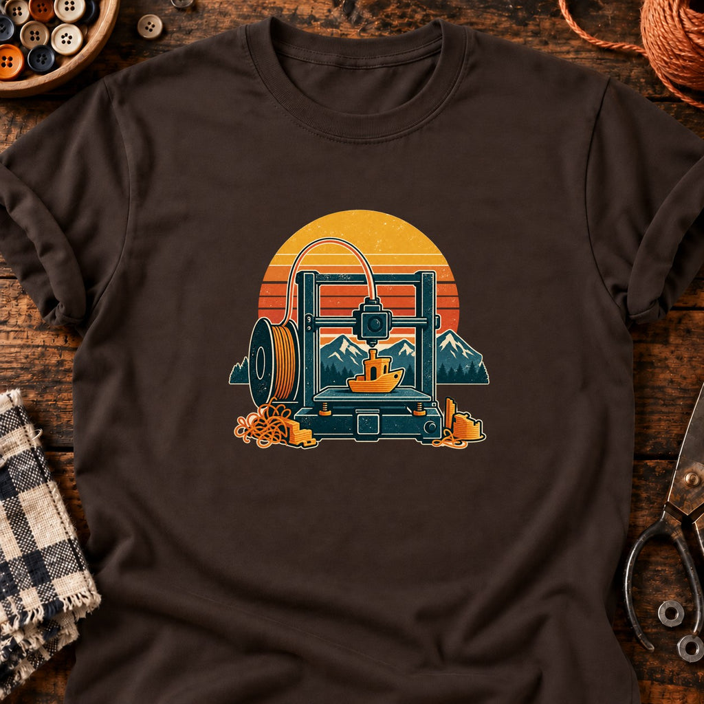 T-shirt Imprimante 3D et bateau de calibration, coloris chocolat foncé