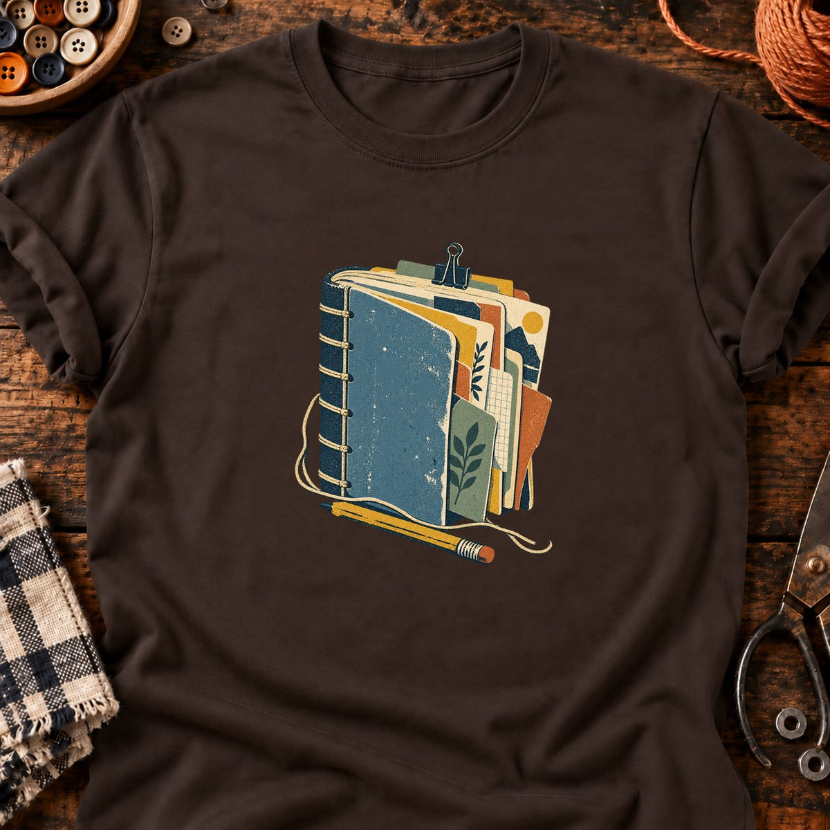 Carnet relié vintage — T-shirt chocolat