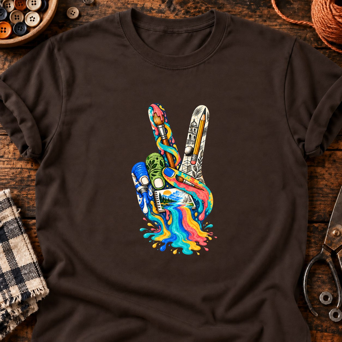V peinture — T-shirt chocolat