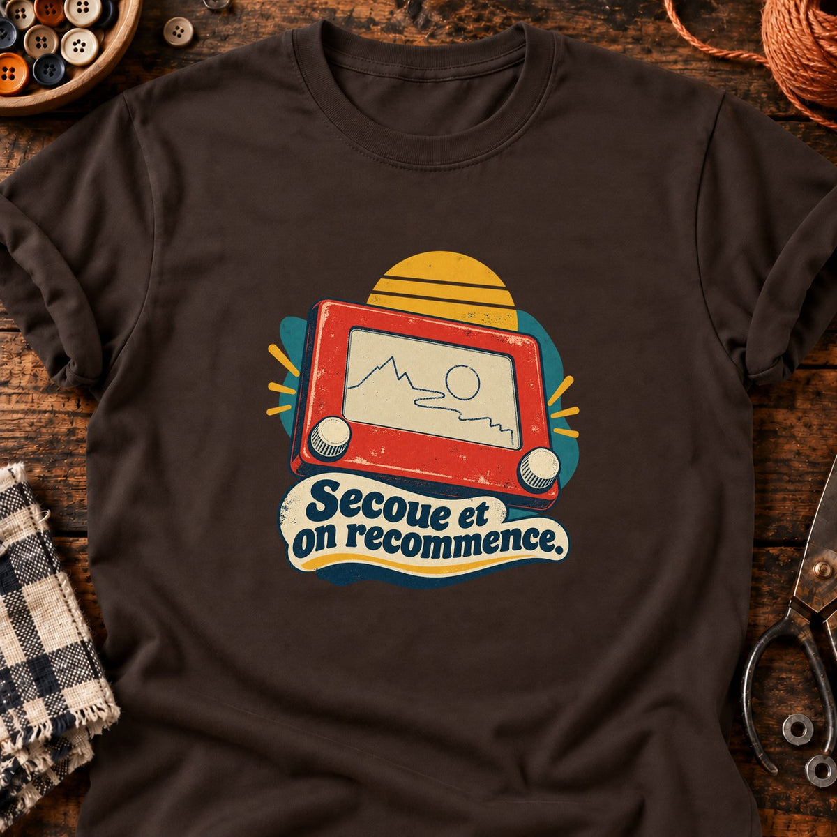 Jeu de dessin mécanique rétro — T-shirt chocolat