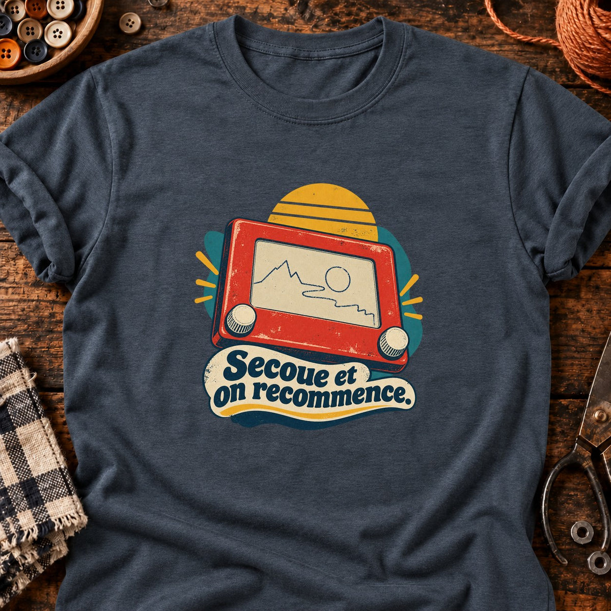 Jeu de dessin mécanique rétro — T-shirt gris anthracite chiné