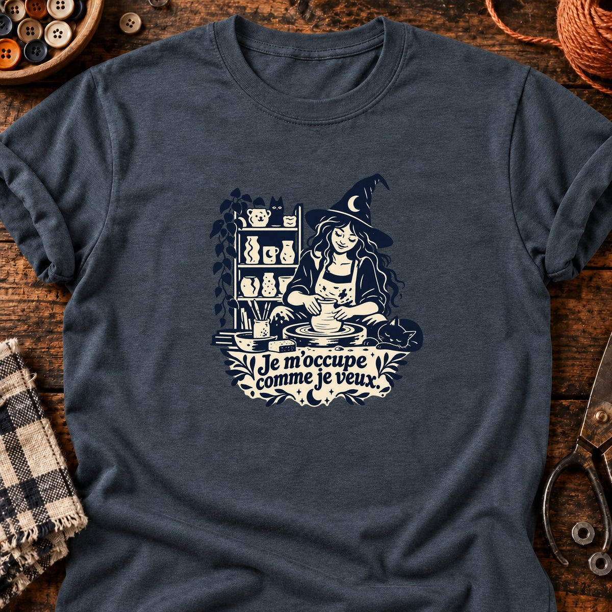 Sorcière potière Je m’occupe comme je veux — T-shirt gris anthracite chiné