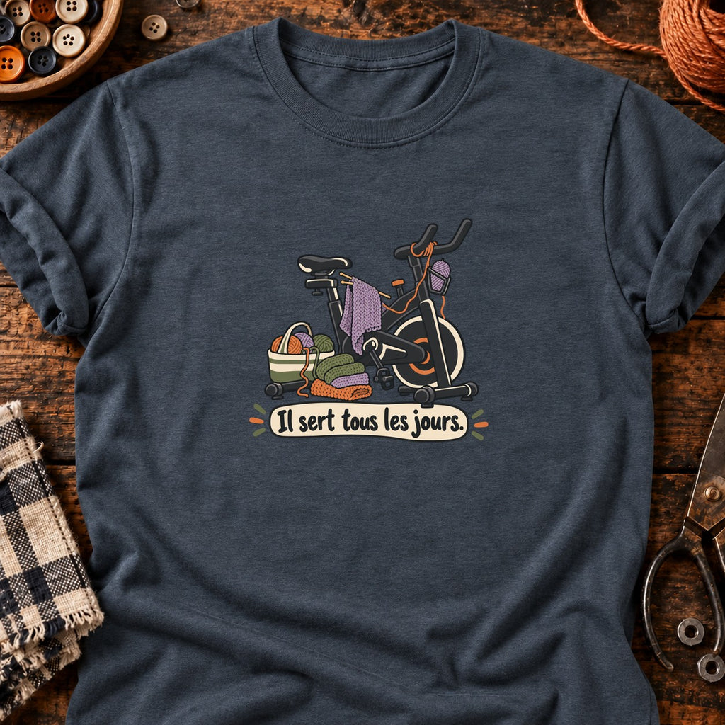 Vélo d’appartement et tricot Il sert tous les jours. — T-shirt gris anthracite chiné
