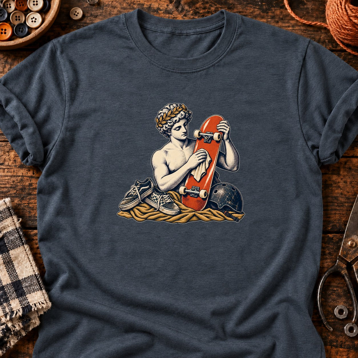 Skateur antique et chaussures usées — T-shirt gris anthracite chiné