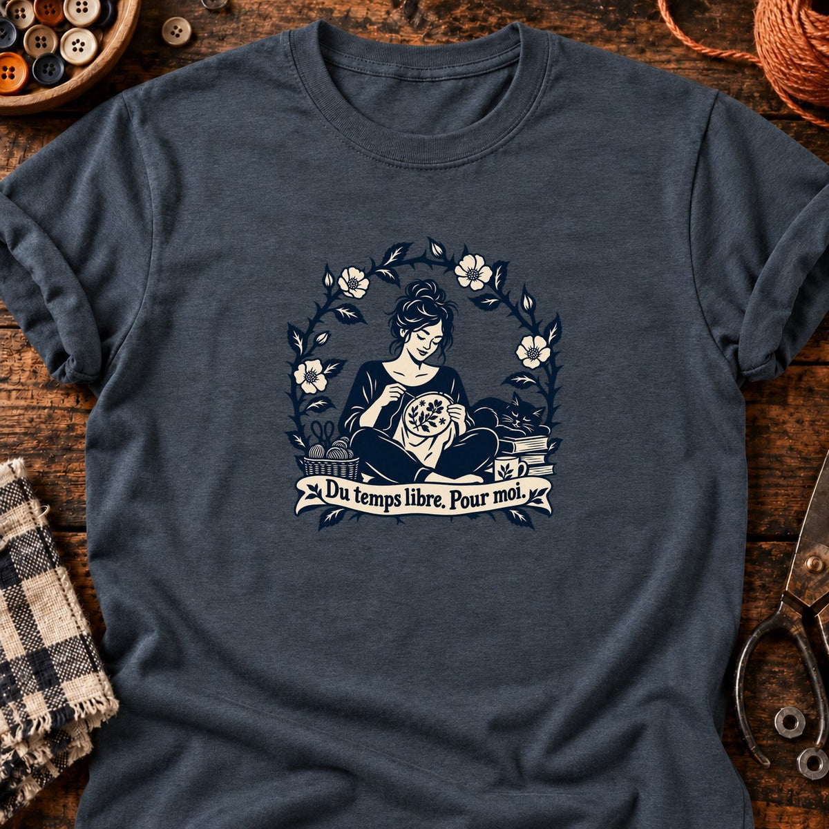 Du temps libre. Pour moi. — Broderie — T-shirt gris anthracite chiné