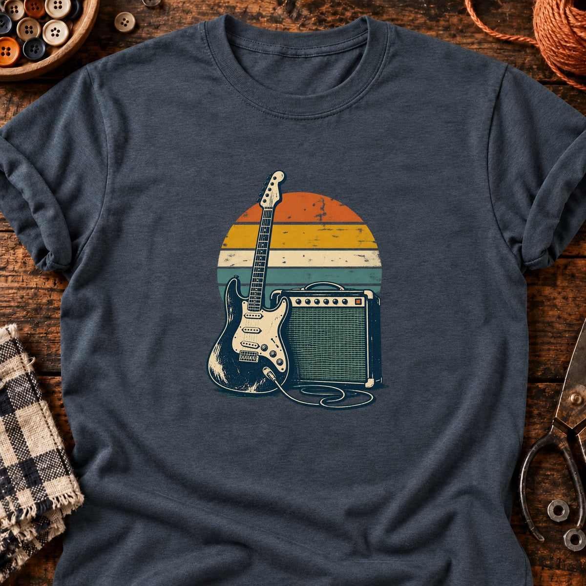 Guitare et ampli rétro — T-shirt gris anthracite chiné