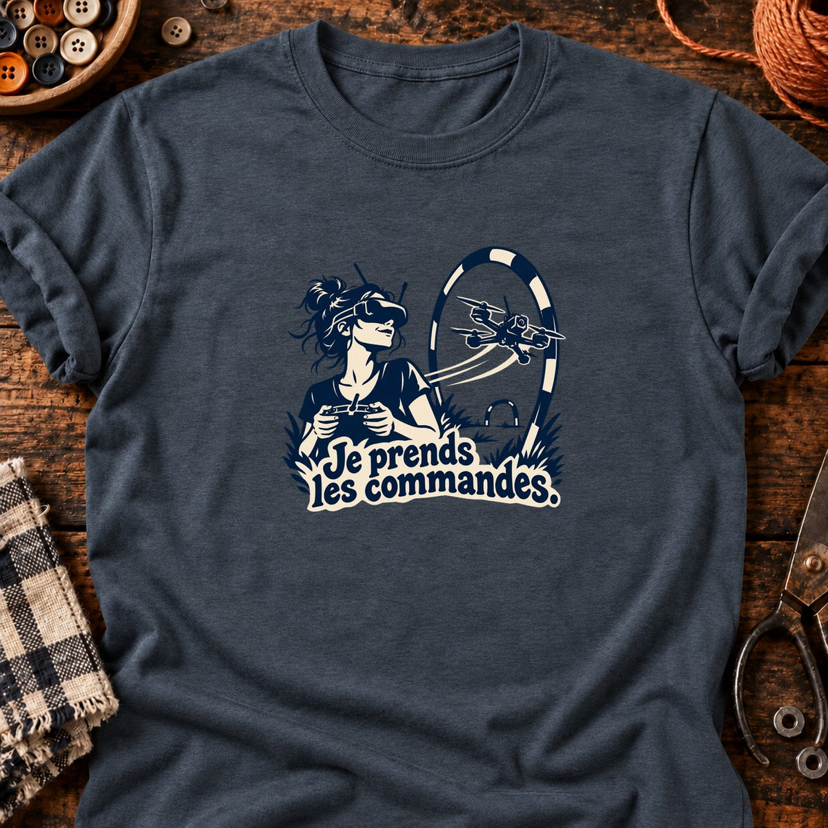 Pilote de drone Je prends les commandes — T-shirt gris anthracite chiné