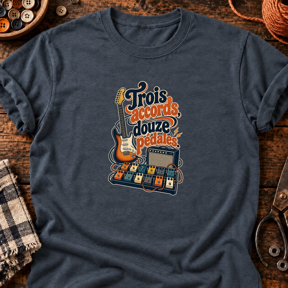 Trois accords, douze pédales. Guitariste vintage T-Shirt — T-shirt Dark Heather