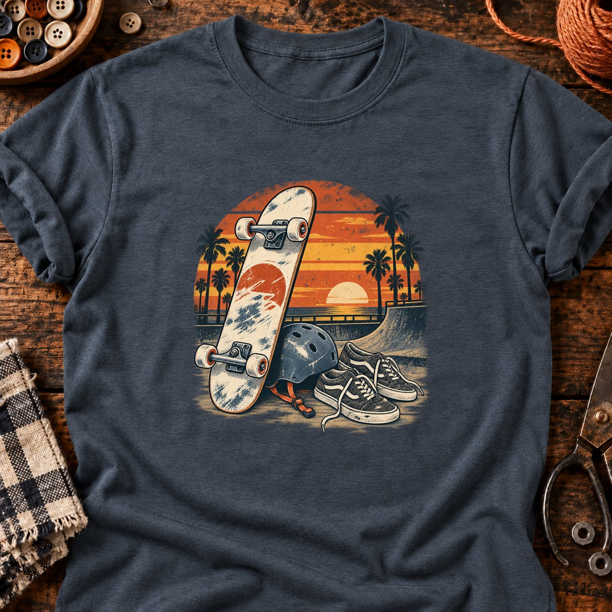 Planche usée et chaussures de skate T-Shirt — T-shirt Dark Heather