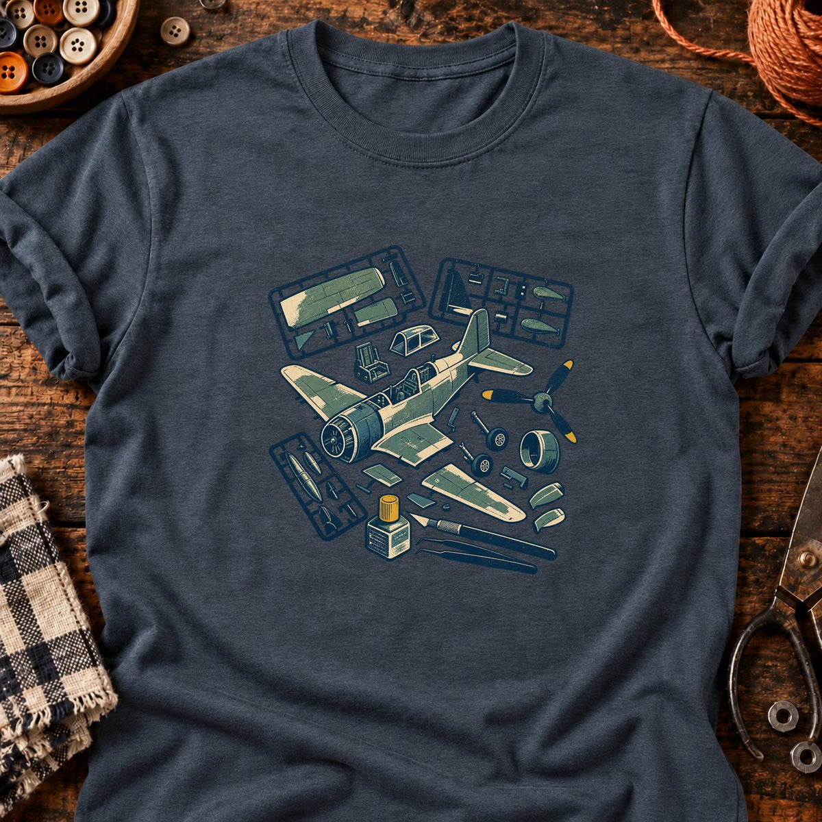 Avion en kit linogravé — T-shirt gris anthracite chiné
