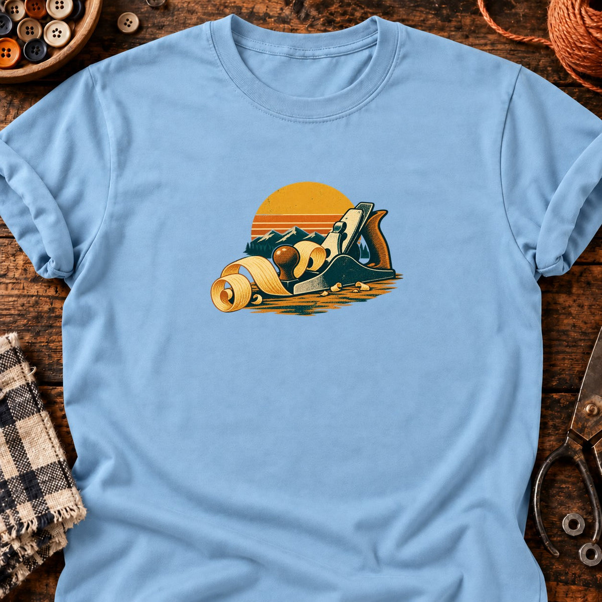 T-shirt Rabot à main et copeaux en, coloris bleu clair
