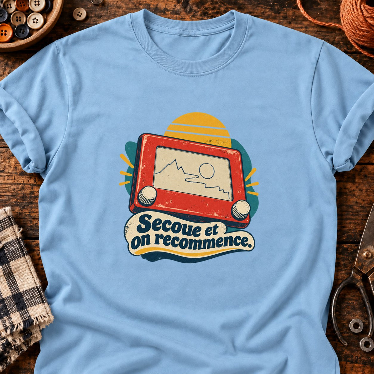 Jeu de dessin mécanique rétro — T-shirt bleu clair