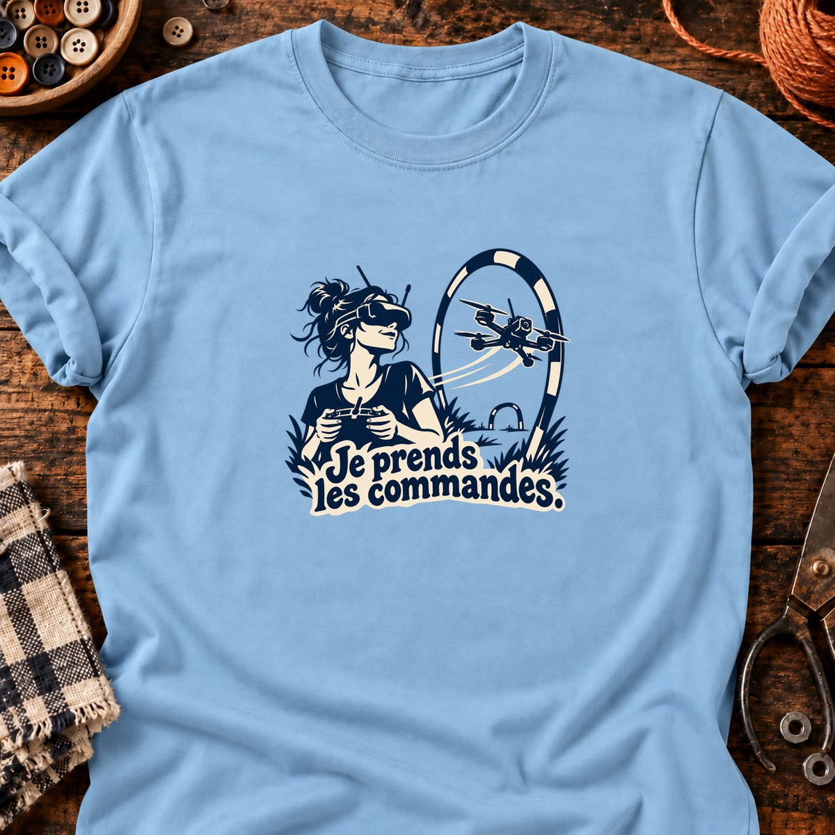 Pilote de drone Je prends les commandes — T-shirt bleu clair