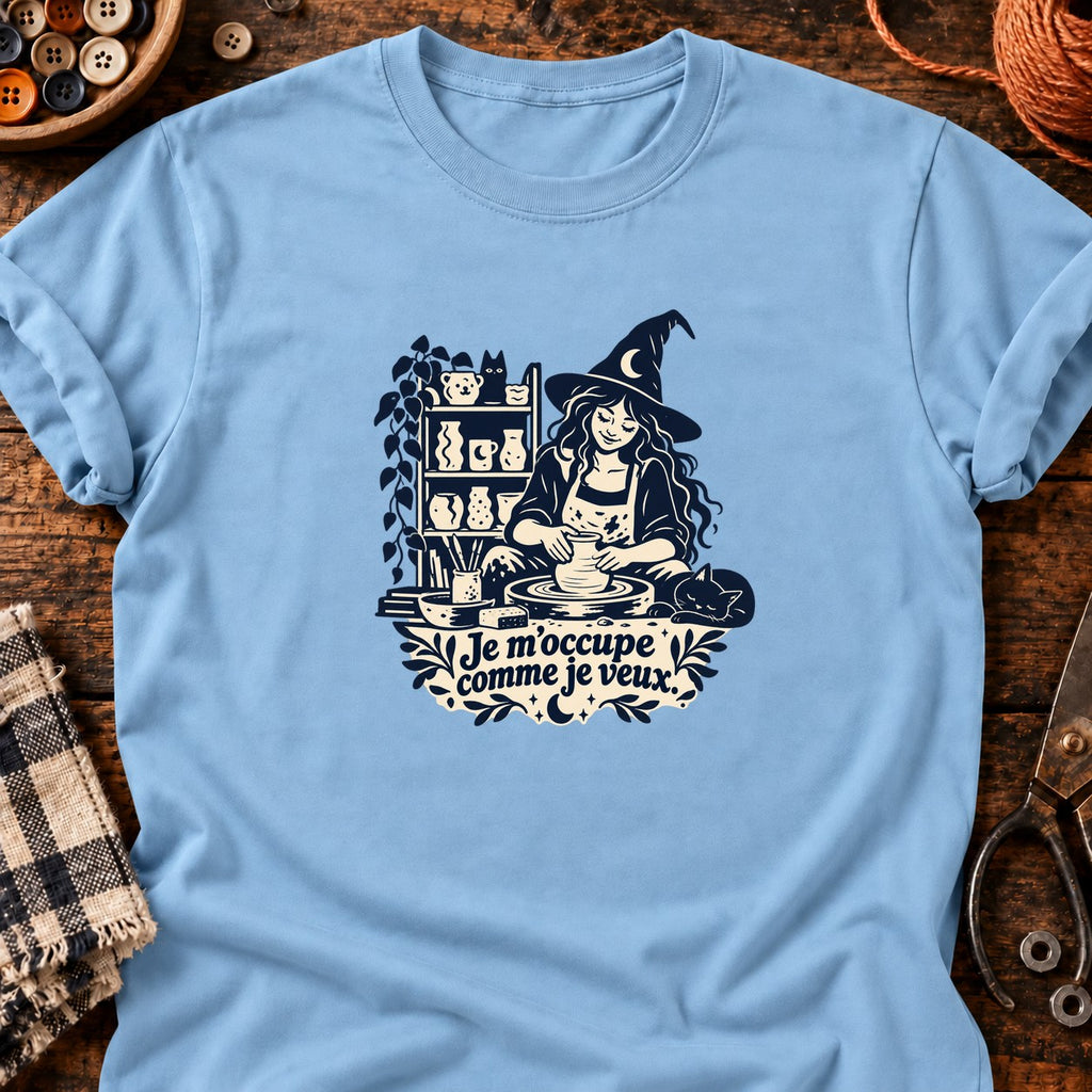 Sorcière potière Je m’occupe comme je veux — T-shirt bleu clair