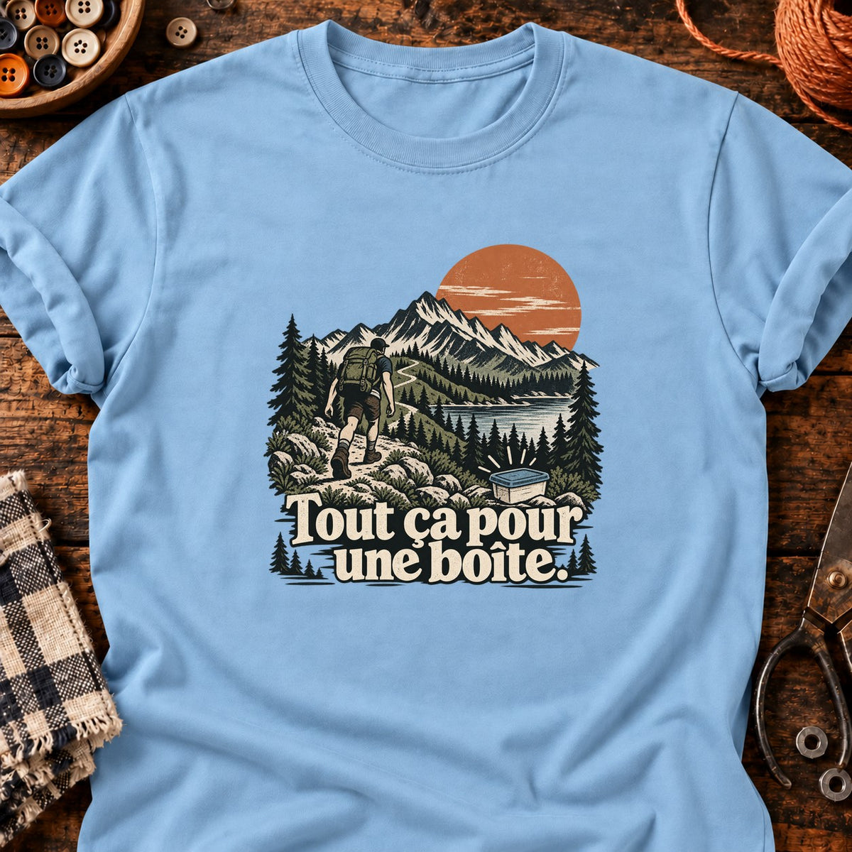 Tout ça pour une boîte — T-shirt bleu clair
