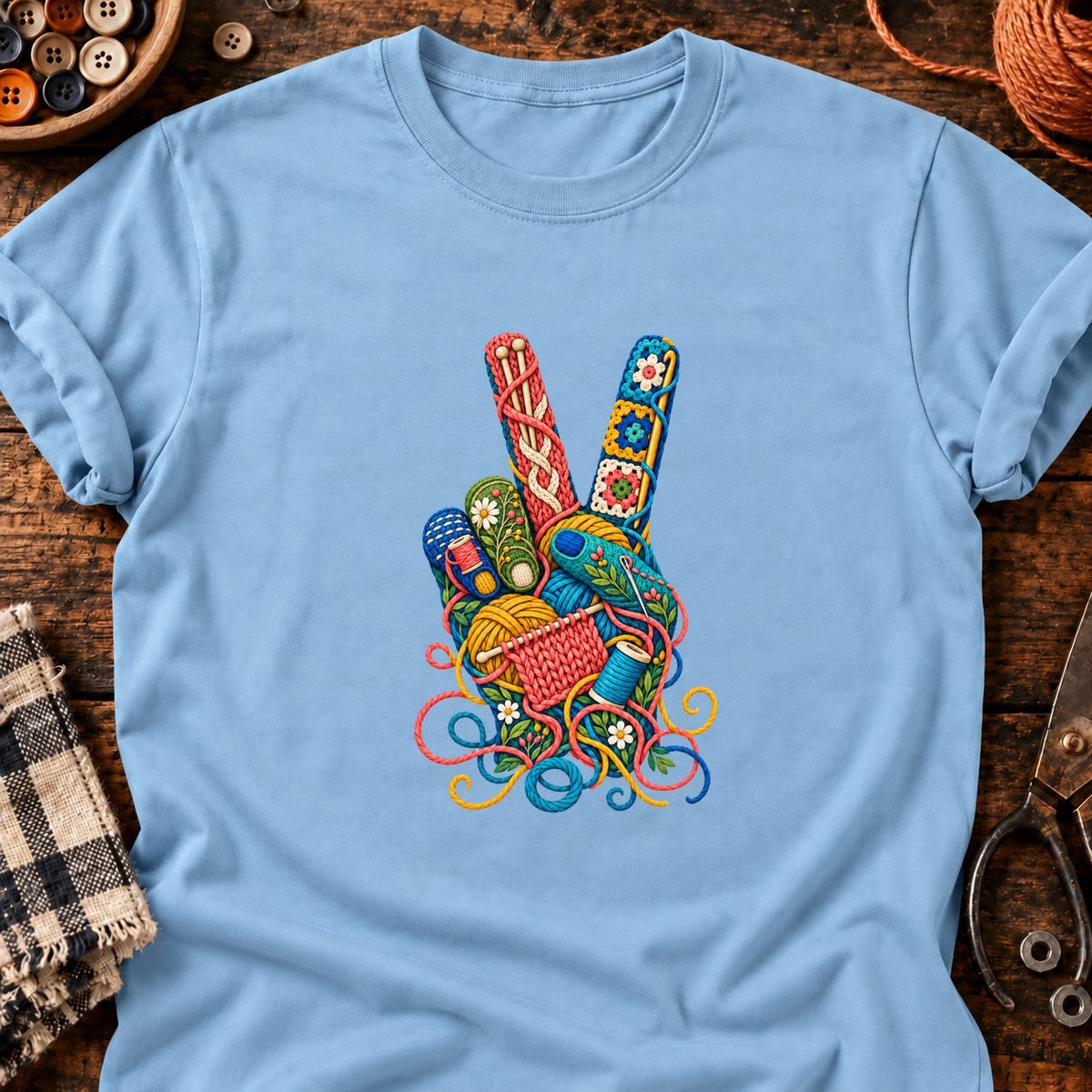 V tricot — T-shirt bleu clair