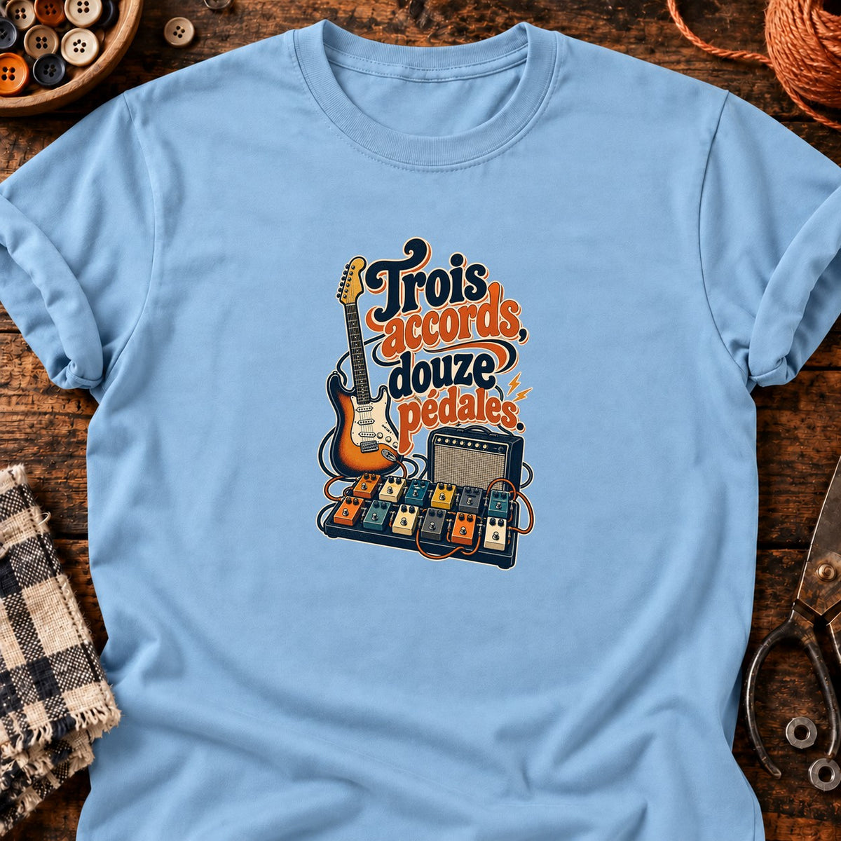 Trois accords, douze pédales. Guitariste vintage T-Shirt — T-shirt Light Blue