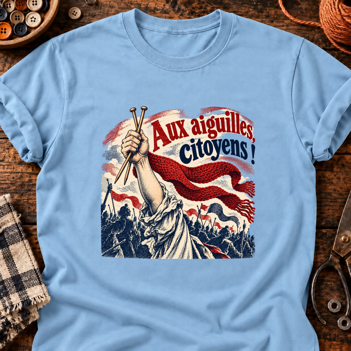 Aux aiguilles citoyens — T-shirt bleu clair