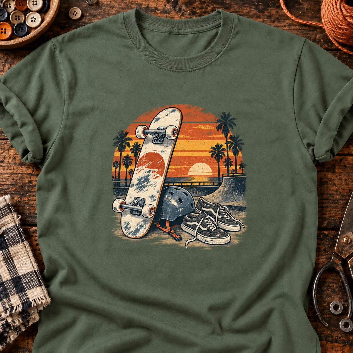Planche usée et chaussures de skate T-Shirt — T-shirt Military Green