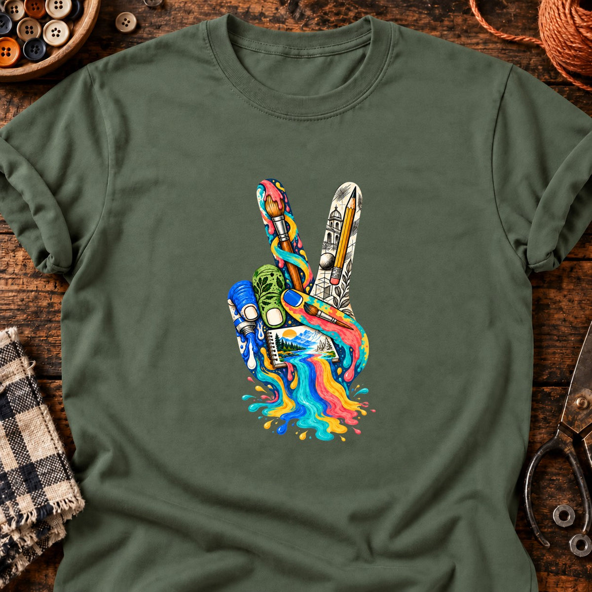 V peinture — T-shirt vert militaire