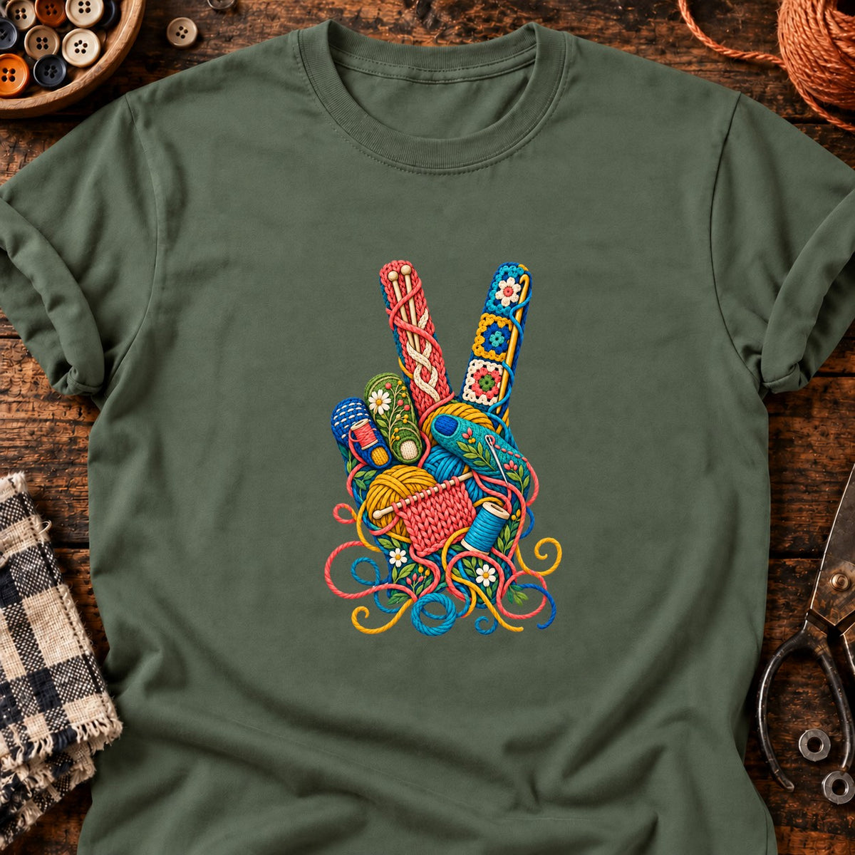 V tricot — T-shirt vert militaire