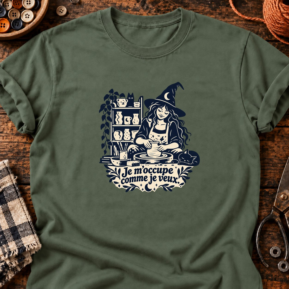 Sorcière potière Je m’occupe comme je veux — T-shirt vert militaire