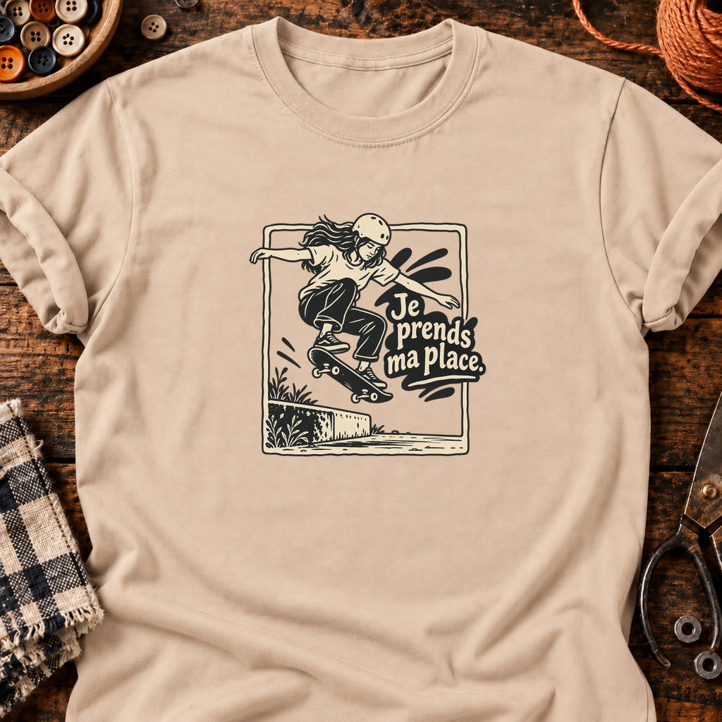 Skateuse en ollie Je prends ma place — T-shirt naturel