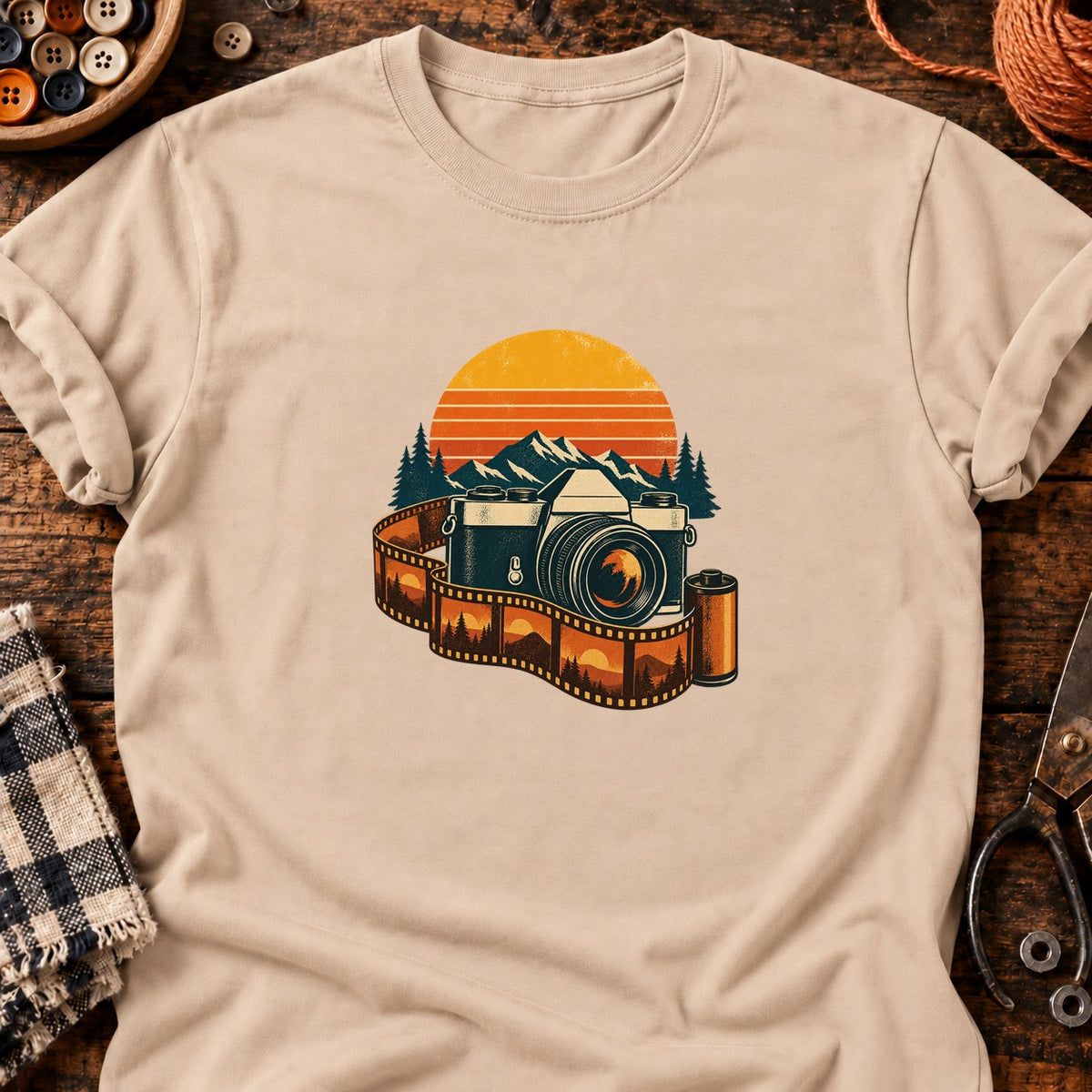 T-shirt Appareil photo vintage et pellicule, coloris naturel