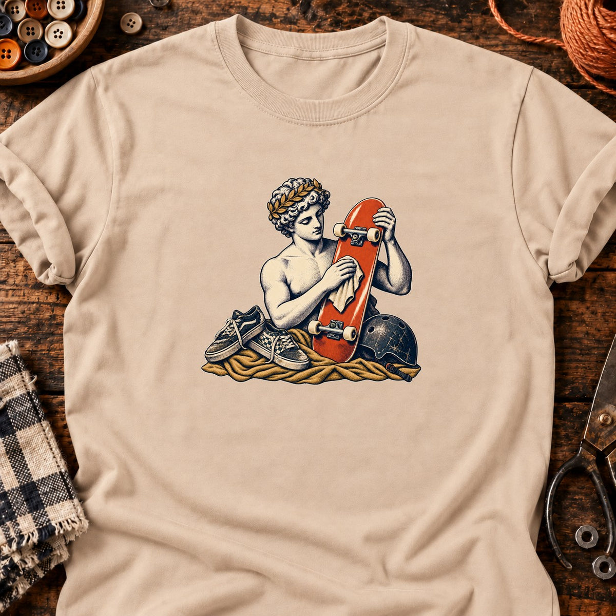 Skateur antique et chaussures usées — T-shirt naturel