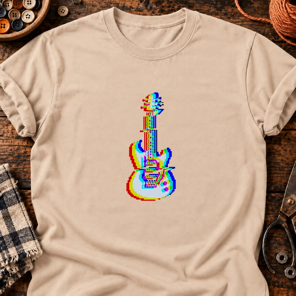 Guitare électrique, effet glitch — T-shirt naturel