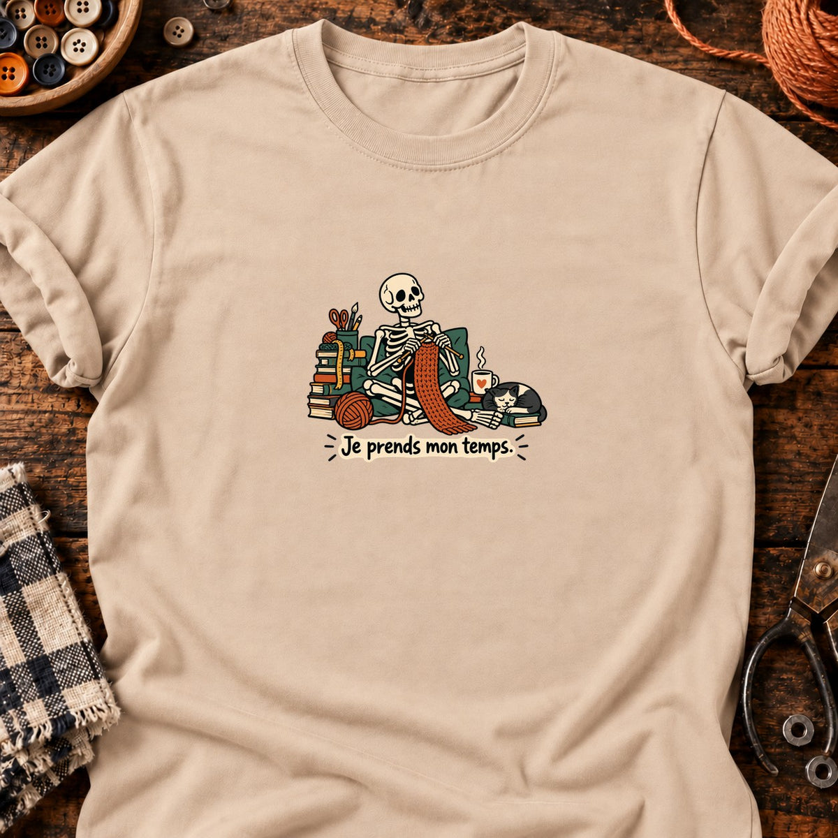 Squelette tricoteur — Je prends mon temps — T-shirt naturel