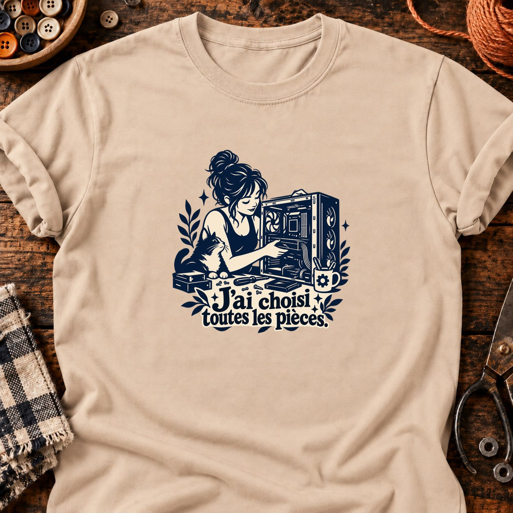 Montage PC et chat complice — T-shirt naturel