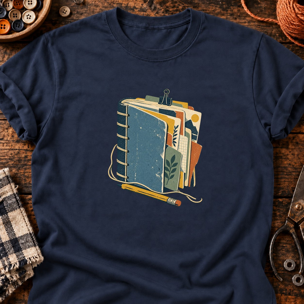 Carnet relié vintage — T-shirt bleu marine
