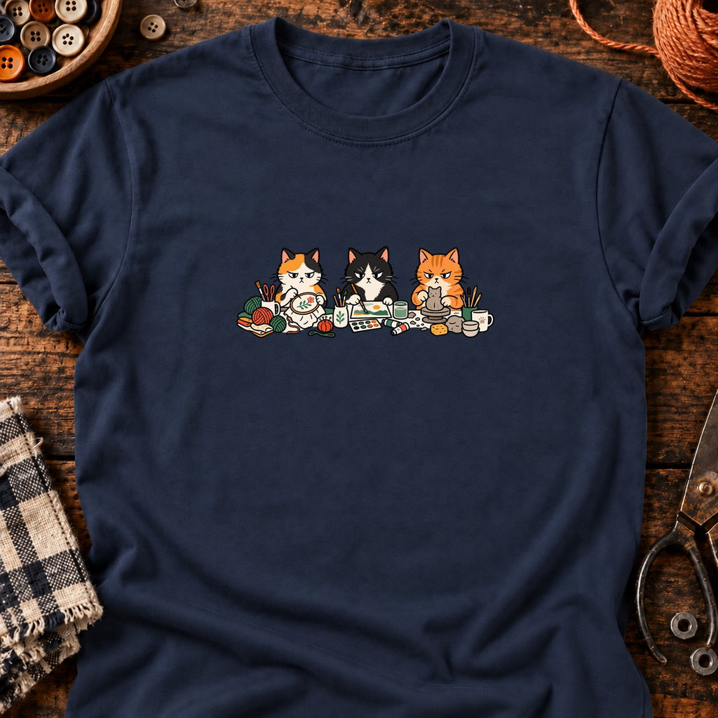 Chats artistes sérieux — T-shirt bleu marine