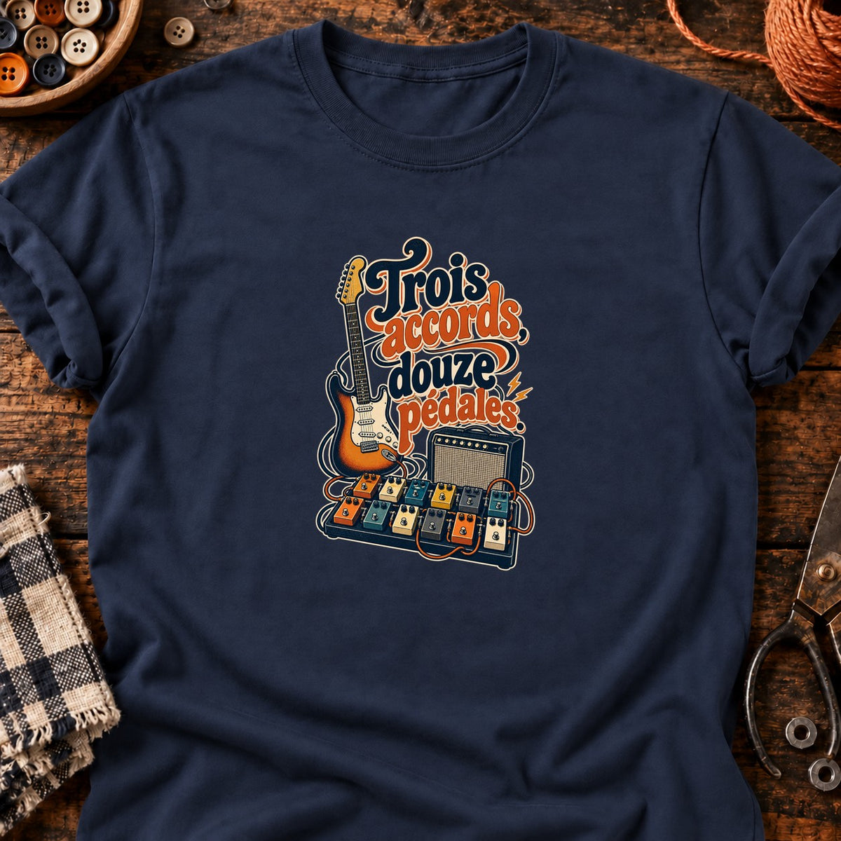 Trois accords, douze pédales. Guitariste vintage T-Shirt — T-shirt Navy
