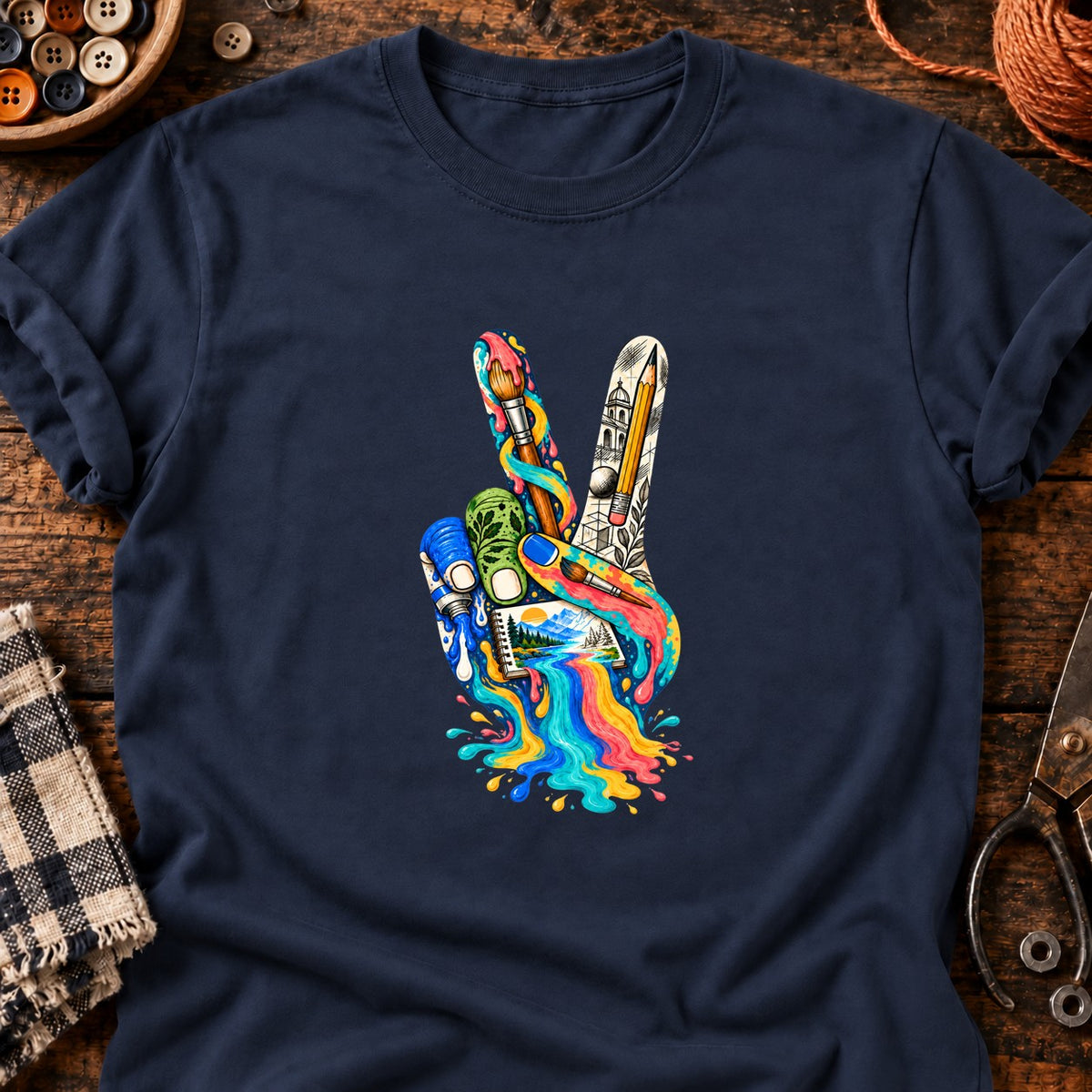 V peinture — T-shirt bleu marine