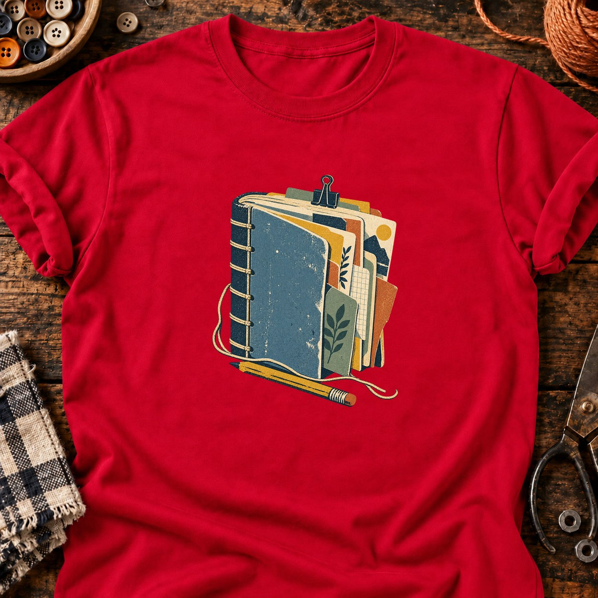Carnet relié vintage — T-shirt rouge