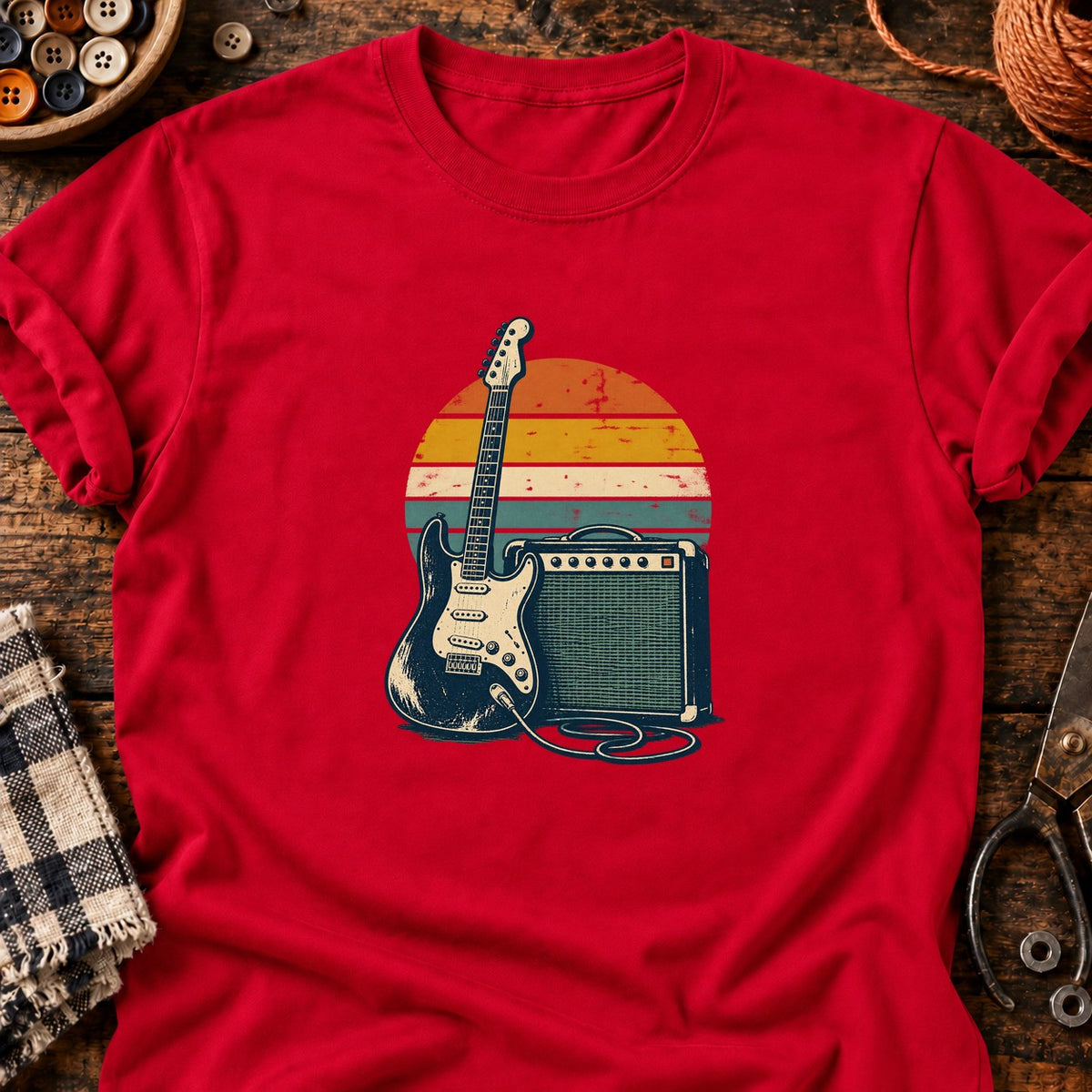 Guitare et ampli rétro — T-shirt rouge