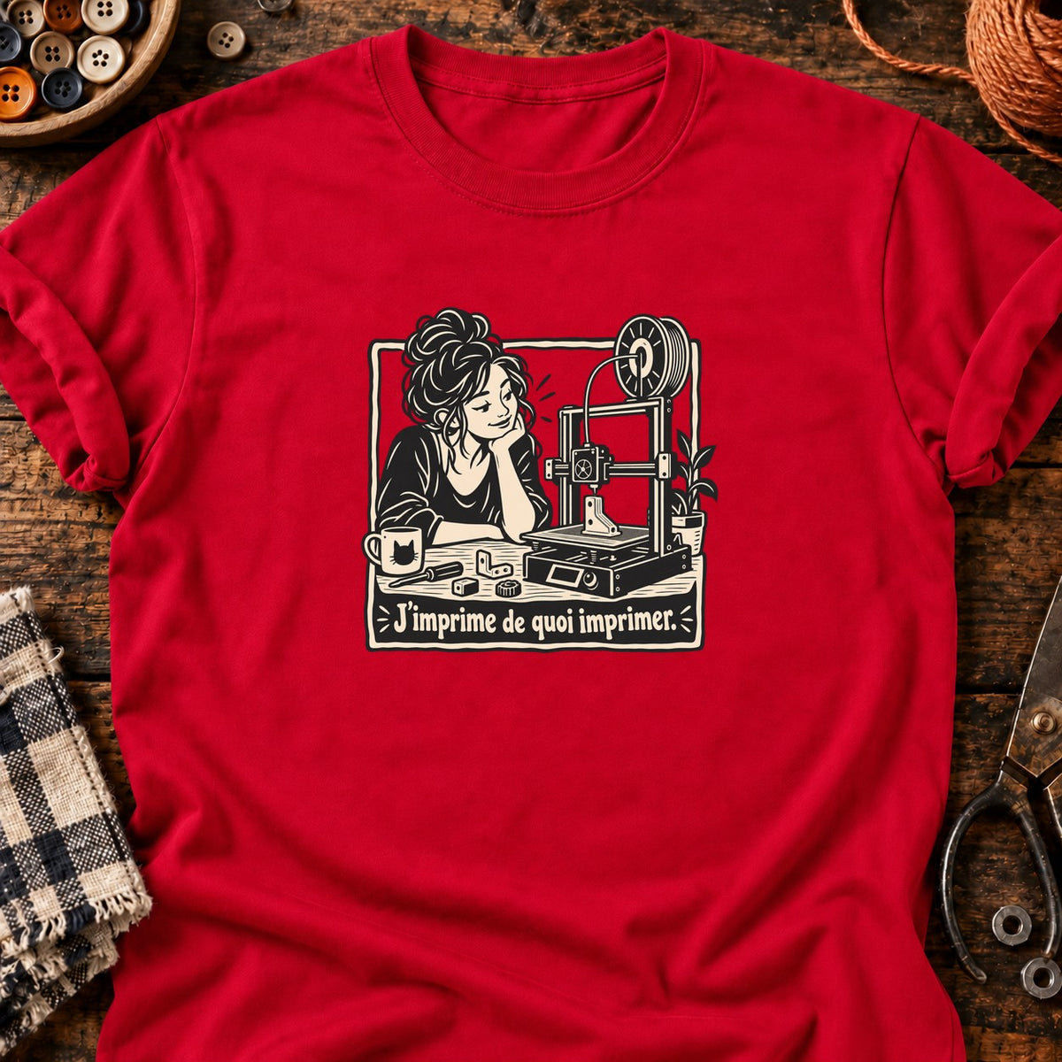 Femme et imprimante 3D J’imprime de quoi imprimer — T-shirt rouge