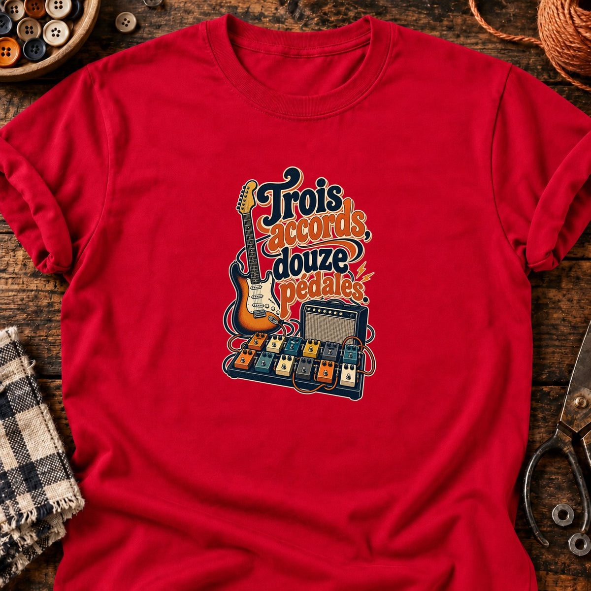 Trois accords, douze pédales. Guitariste vintage T-Shirt — T-shirt Red