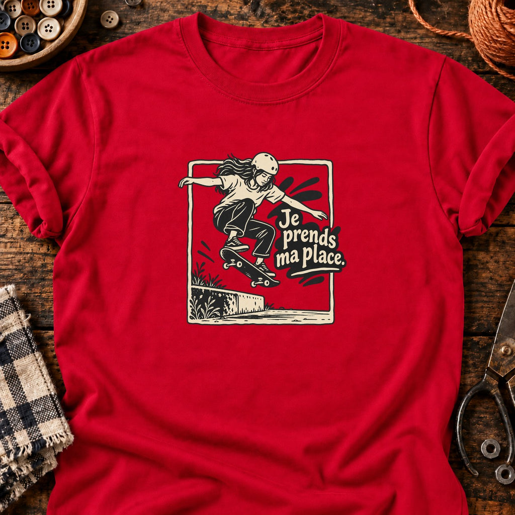 Skateuse en ollie Je prends ma place — T-shirt rouge